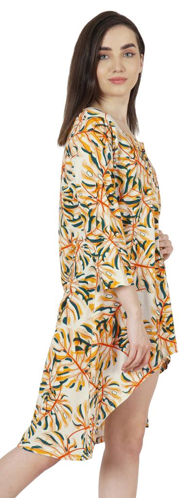 Inkmeso Rochii de bumbac cu gât rotund imprimat pentru femei, tiv asimetric, scurte