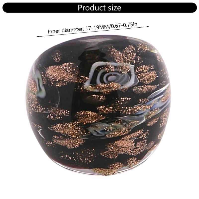 Fashionable Glass Ring with Ethnic Patterns and Gold Sand Finger Ring Jewelry Accessory for Parties and Festive Event
