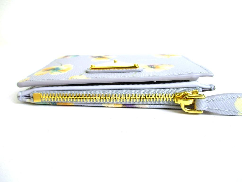 Authentic PRADA Light Blue Leather Flower Motif Bifold Wallet Compact Wallet #b268  Open box