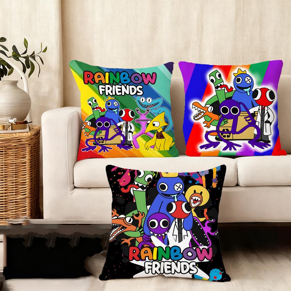 RRainbow FriendsS Cartoon Cushion Cover Plush Fabric Soft DoubleSided Printed Sofa Warm Winter Home Child Gift Pillow Case