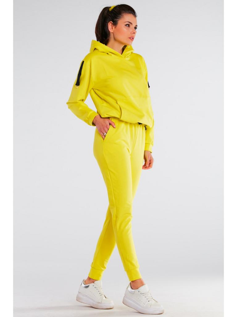 Hooded sweatshirt with shoulder patches, yellow L/XL