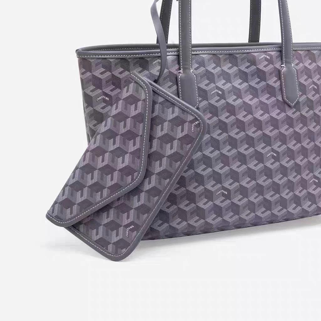 Große geometrische Print-Tragetasche 2-in-1-Set Damen-Alltags-Schulterhandtasche mit Beutel