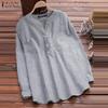 ZANZEA Women Long Sleeve V Neck Striped Button Up Casual Loose Blouse