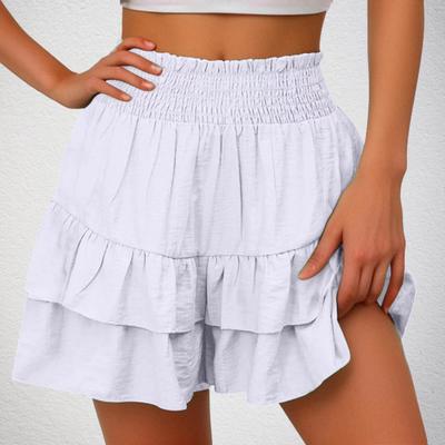 High-Waisted Women Shorts Layer Ruffle Wide Leg Casual Skirt Shorts Solid Color Work Leisure Beach Shorts