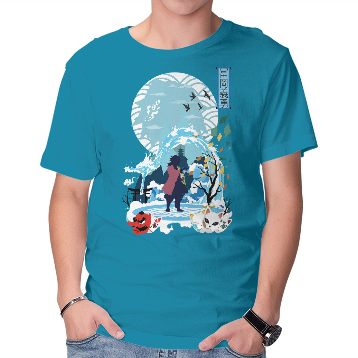 Unisex Crew Neck T-Shirt Giyu Tomioka Negative Space Graphic Short Sleeve Casual Tee L