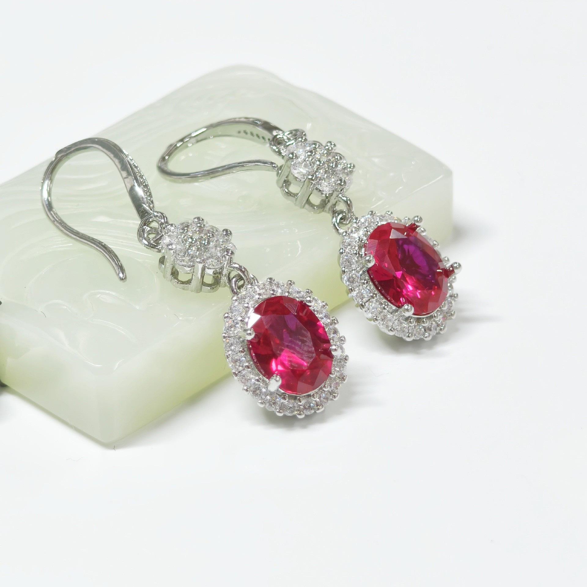 Gusien Jewelry Pigeon Red Tourmaline Gemstone Fashion Earrings