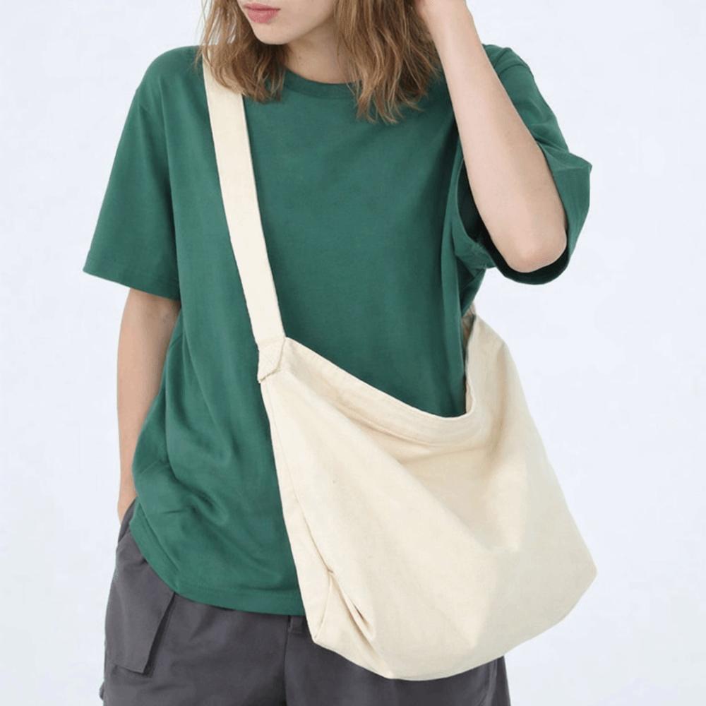 Large Capacity Women's Shoulder Bag Retro Thickened Sturdy Messenger Bag Solid Color Japanese Style Canvas Crossbody Bag Travel