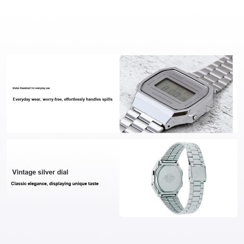 Casio Vintage A168 Classic Silver Retro Waterproof Quartz Watch Men watches A168WEM-7 Regular Watch Box,Silver White