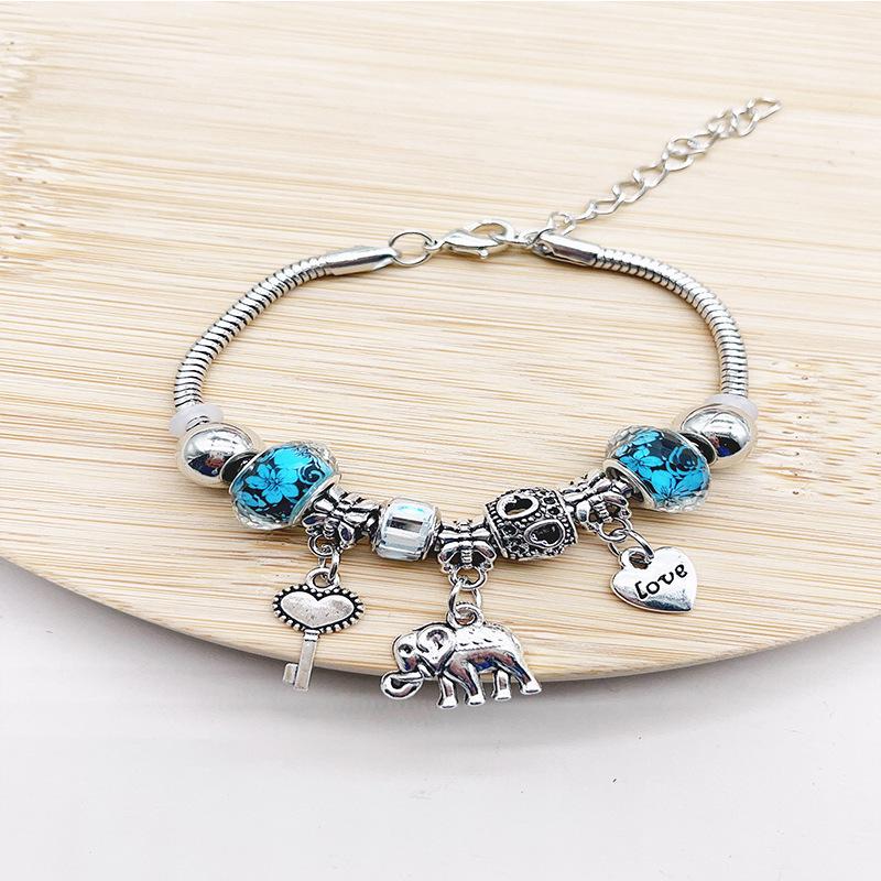 Handgefertigtes Perlenarmband mit Elefantenanhänger, Herzschlüssel und Kristallperlen für Damen, Schmuckgeschenk