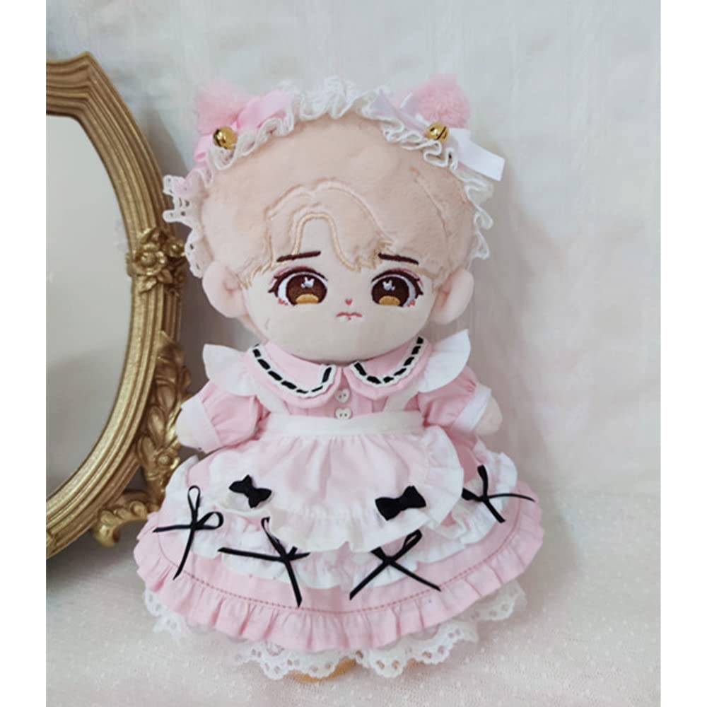 Niannyyhouse 20cm Doll Clothes for Plush Toys Cotton Doll Clothes Headband + Dress + Apron 3-Piece Set Cat Ear Maid Suit Skirt Doll Baby Clothes