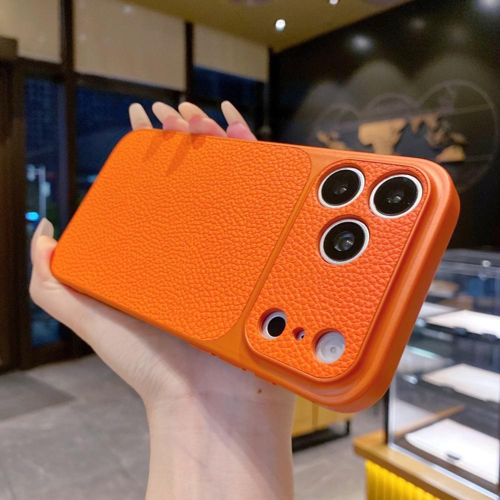 Lychee Leather PU Texture Phone Case For For Iphone 17 16 15 14 13 12 Pro Max Matte Full Bumper Shockproof Large Window Cover iPhone17 Pro Max