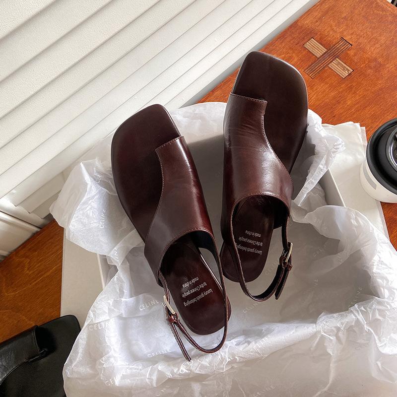 

2025 new cowhide square head cover toe European Korean high heel sandals 6cm thick heel, simple French fashion women s shoes 39 маджента