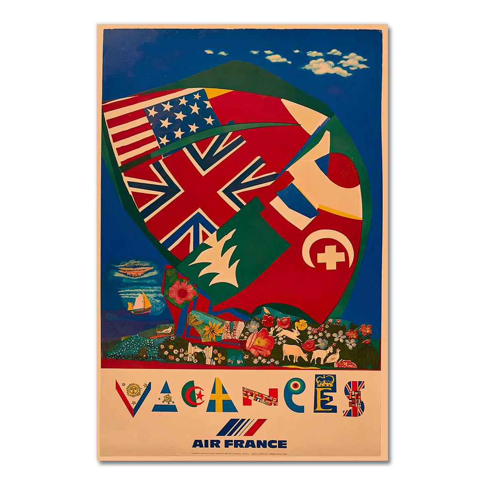 Vintage veggbilder Kraft plakat belagt veggklistremerke Hjemmedekorasjon Gave Reise til Europa Japan av Air France Lerretsmaling