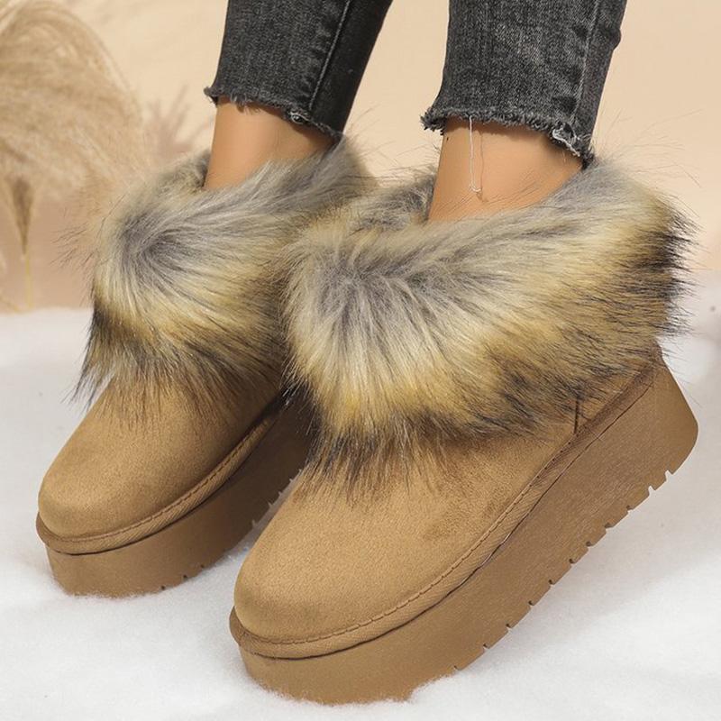 Fashion Faux Suede Furry Snow Boots for Women Winter Fashion Round Toe Slip On Ankle Boots Woman Anti Slip Platform Warm Booties Mujer