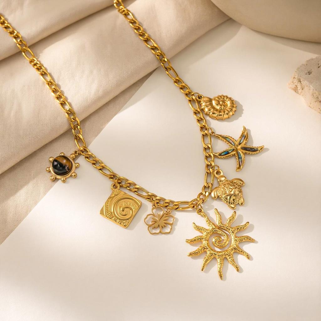 Trendy Colorful Shell Pendant From the Seaside Resort Stainless Steel Collarbone Necklace for Women