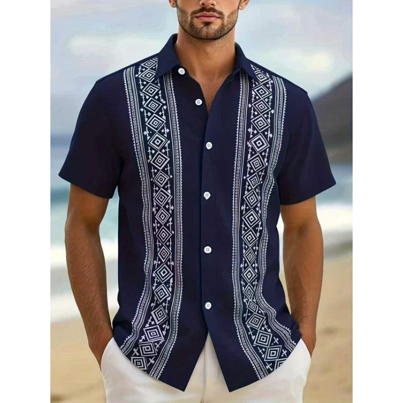 Men S Striped Short Sleeve Casual Hawaiian Shirt