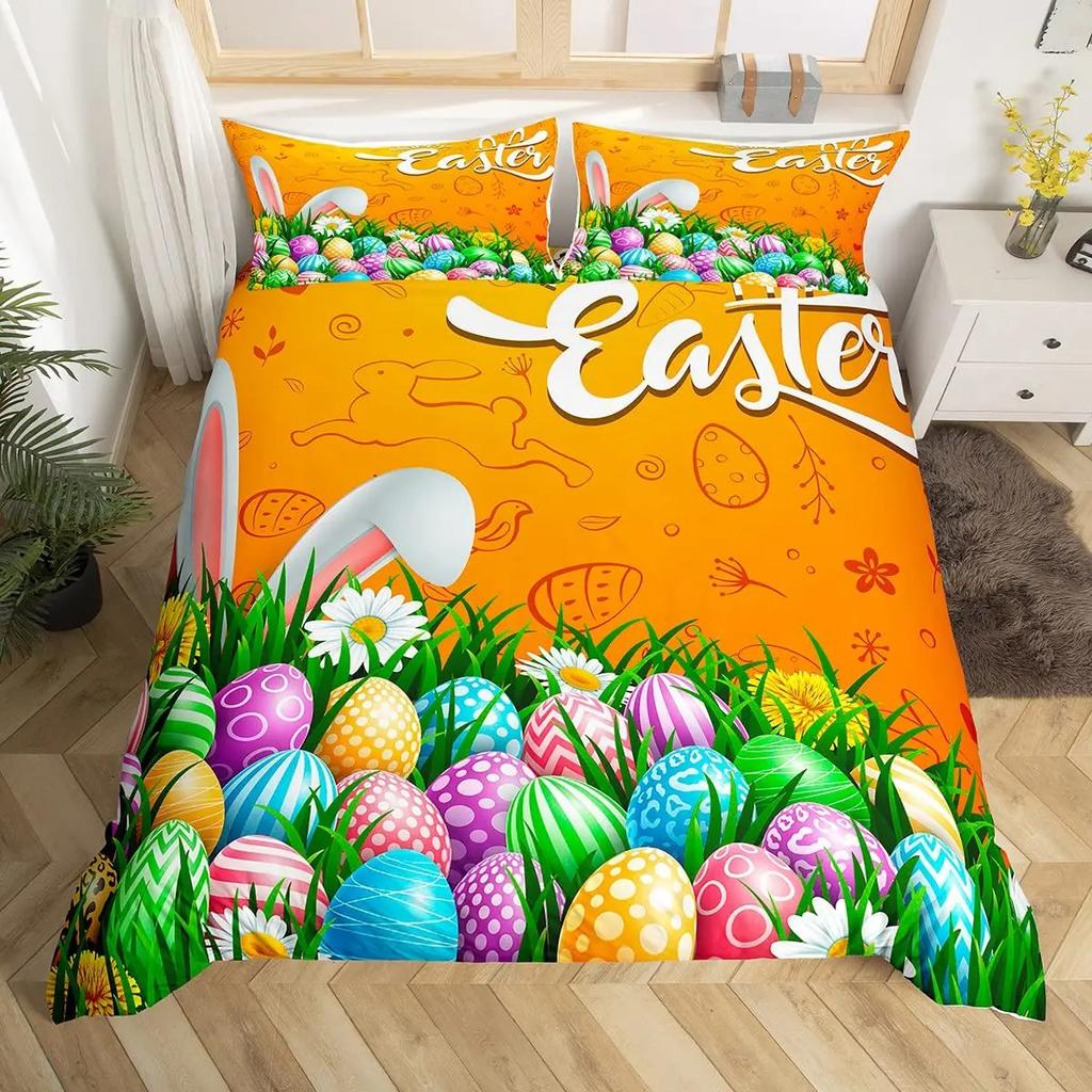 Comforter Kawaii Rabbit Cute Pet Animal Comforter Boho Floral Easter Eggs Bedding Set Happy Easter Gifts For Girls Teens