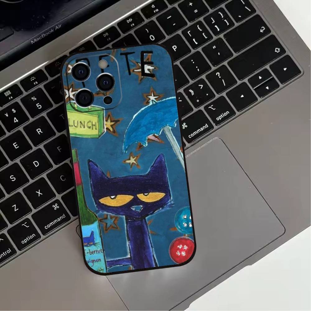 P-Pete-S C-Cat Cute Pattern Phone Case For iPhone 17, 16,15,14,13,12,11 Plus,Pro Max, Others Soft Black Cover
