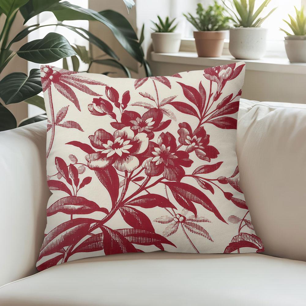 Cream Red Flower Square Jacquard Pillow Cover for Sofa Office Waist Cushion Cover Home Decorative Pillowcase