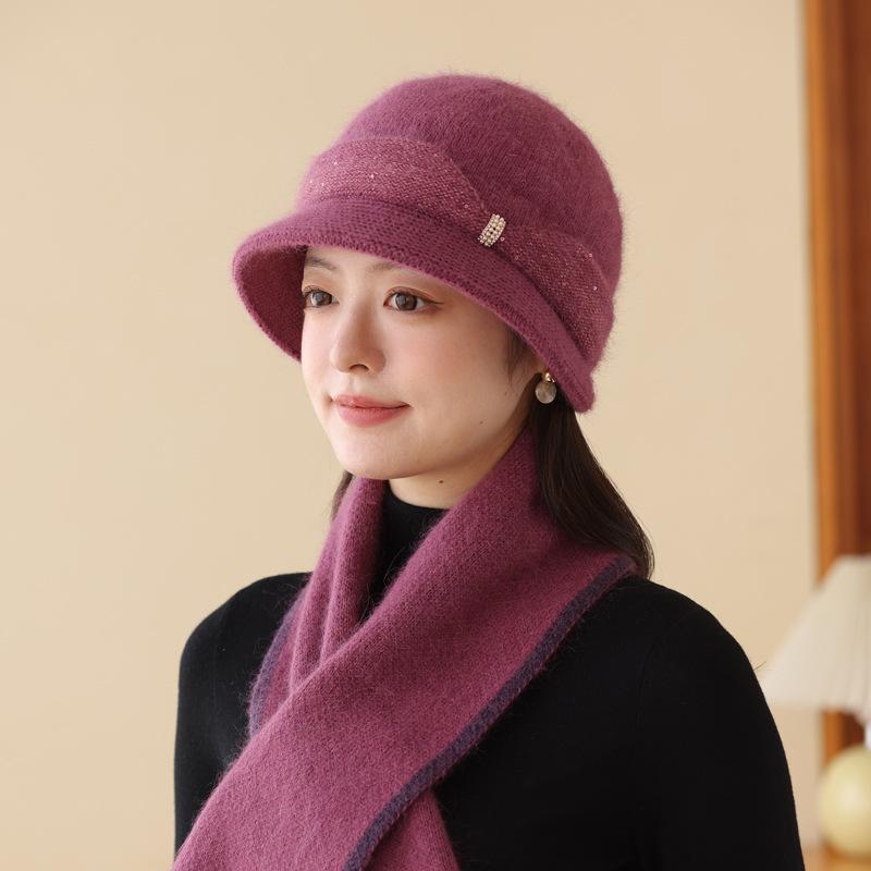 Rabbit Hair Knitted Hat Women Middle-Aged And Elderly Winter Warm Wool Basin Hat Big Head Circumference Shows Temperament Versatile Mother Hat