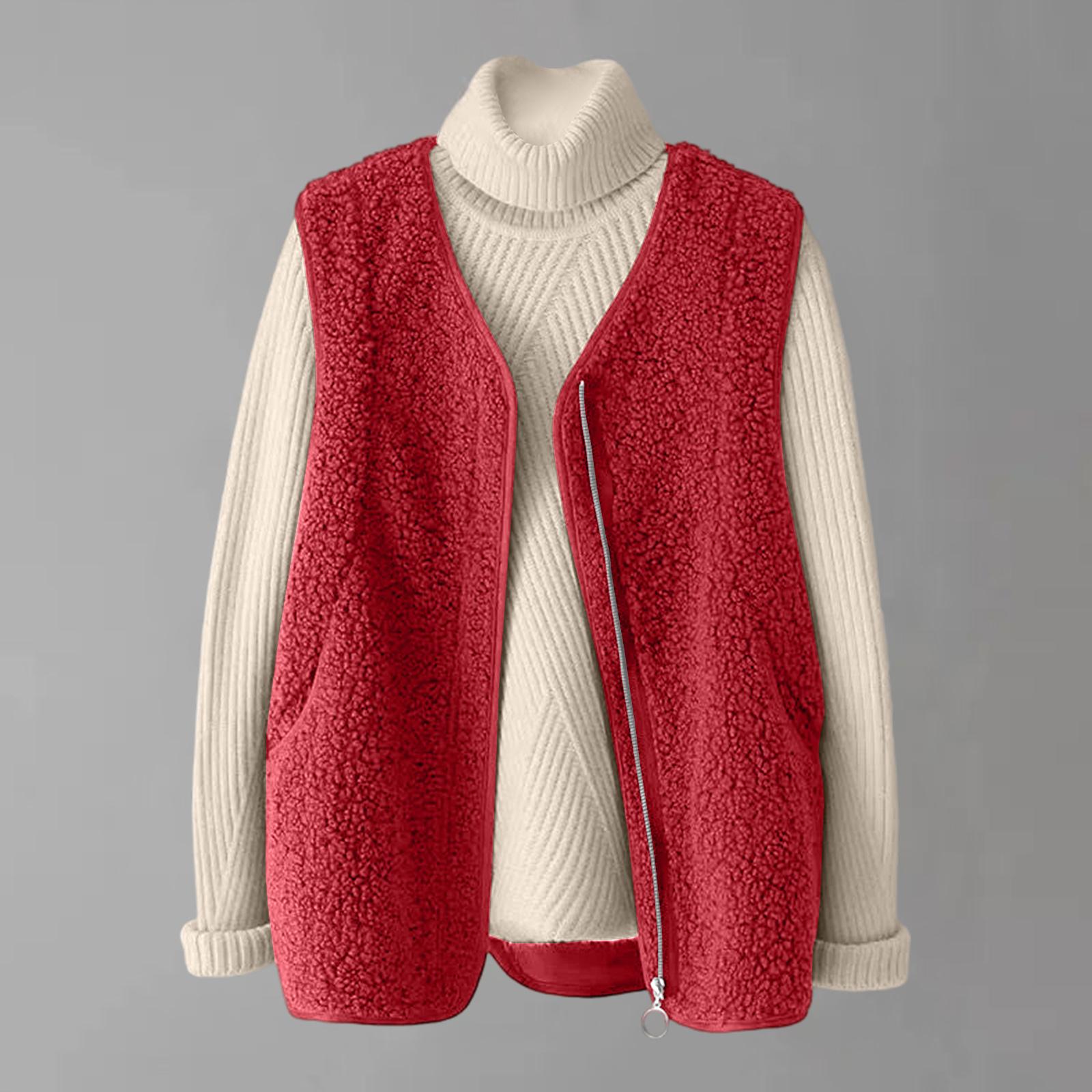 

Женская модная куртка-жилет без рукавов однотонная на молнии XL красный