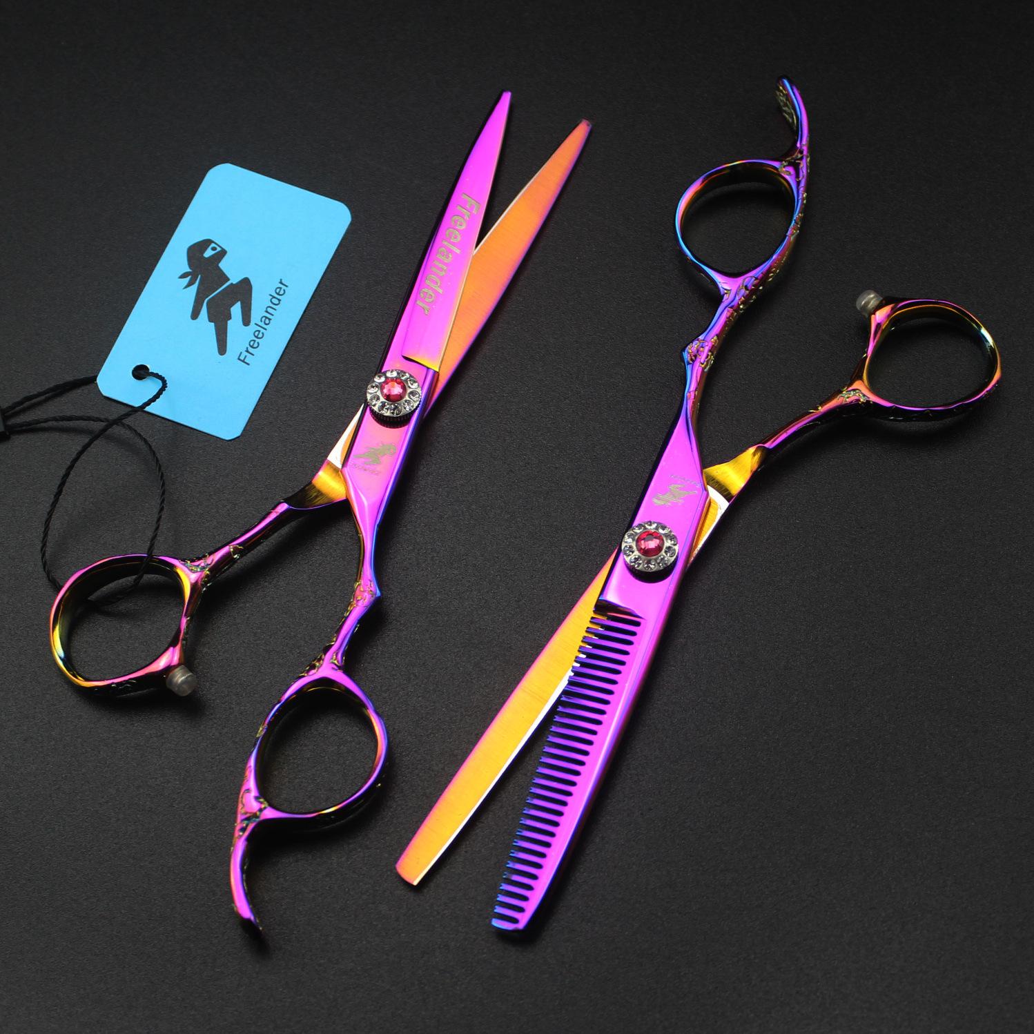 6.0  Pink Pathfinder Plum Blossom Hairdressing Scissors & Thinning Shears Set Thinning Shears with Blossom Handle