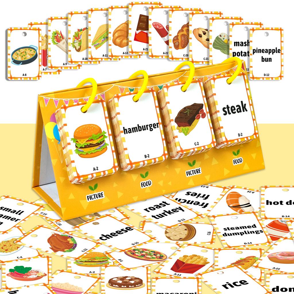 92 Food Desktop Cards, Word Cognition, Early Learning, Graphic Education, Parent-Child Interaction, Three-Dimensional Cards