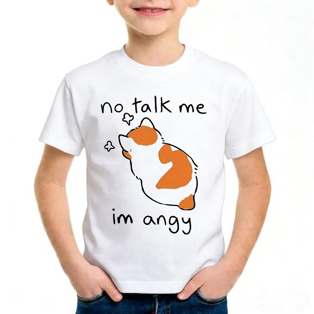 angry Cat Graphic Kids Tshirts Summer Short Sleeve Tees Cartoon Boys Girls Clothes Kawaii Kitten Tops Y2K Tshirt