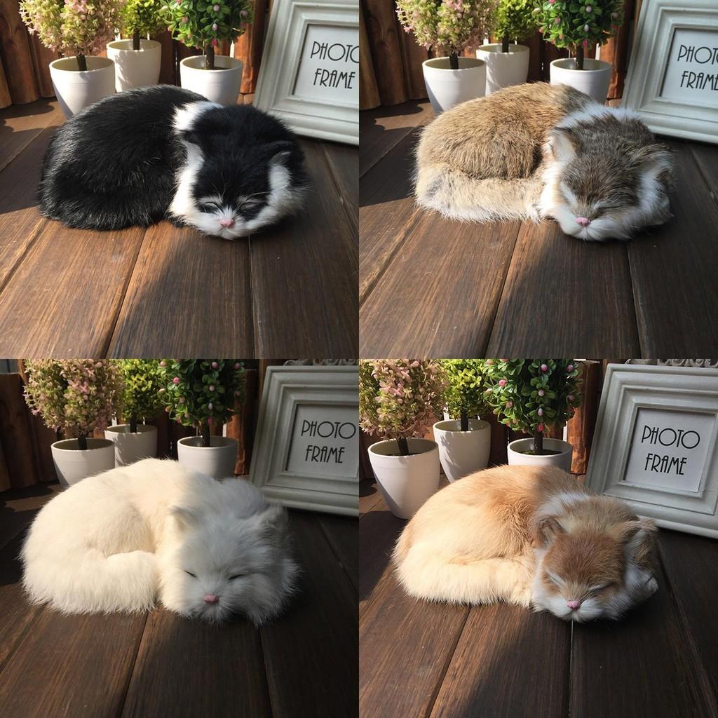 Sleeping Realistic Cat Plush Fake Fur Animal Toy Home Decor Photography Props