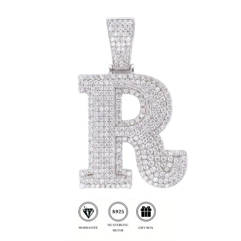 GRA Moissanite Iced Out Letter Pendant, S925 Silver Custom Hip Hop Initial Charm Jewelry with Multiple Plating Options