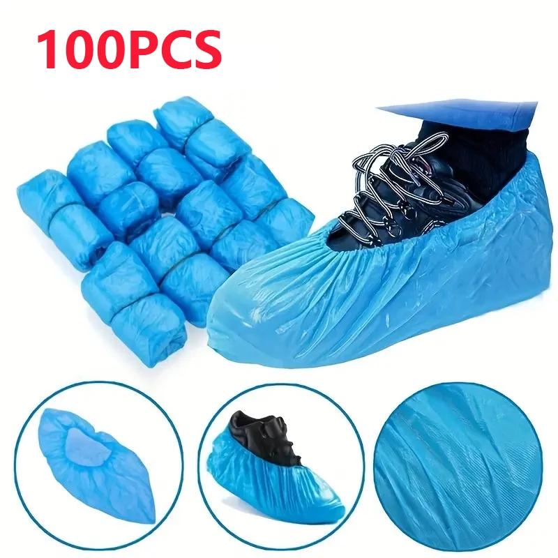 100PCS Disposable Waterproof Shoe Cover Plastic Non-slip Foot Cover Indoor PE Padded Shoe Cover