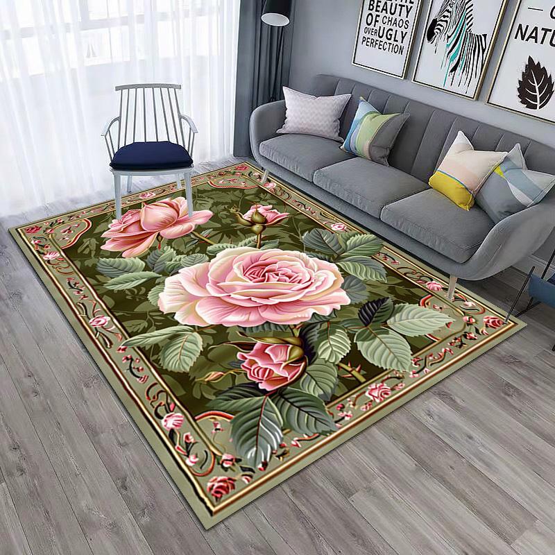 Elegant Pink Roses Garden Art Carpet Is Suitable For Living Room And Bedroom Doormats Office Balcony Decorative Carpet A5