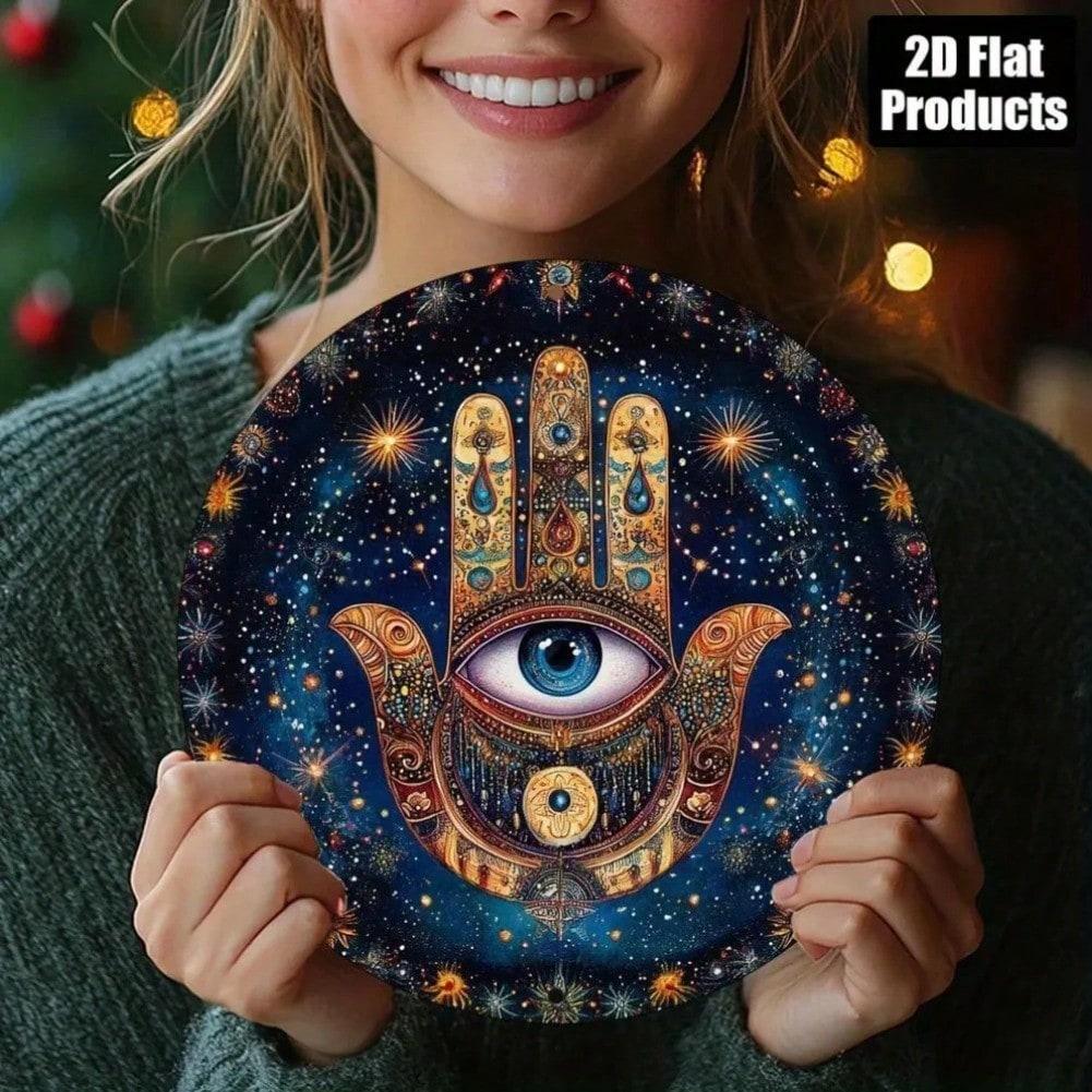 Металлическая Рука Фатимы Глаз Дьявола Настенное Искусство Защитный Символ Декор Дома Золотой Синий Черный Фиолетовый Темно-синий 20x20