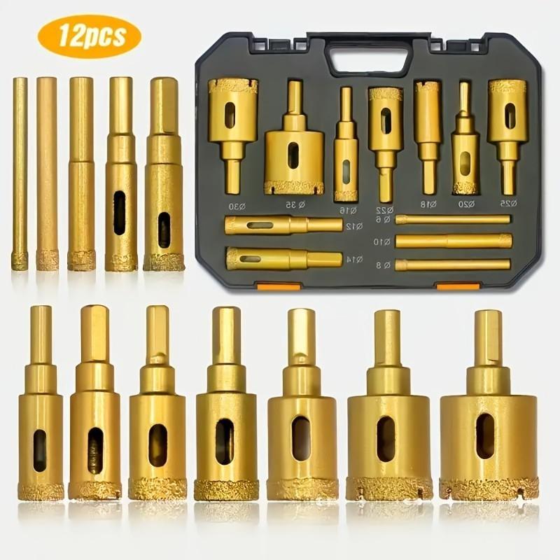 12pcs Diamond Drill Bit Set Glass Marble & Stone 6-35mm Hole Saw Kit Granite Tile Ceramic Drilling Tools Brazing Hole Opener