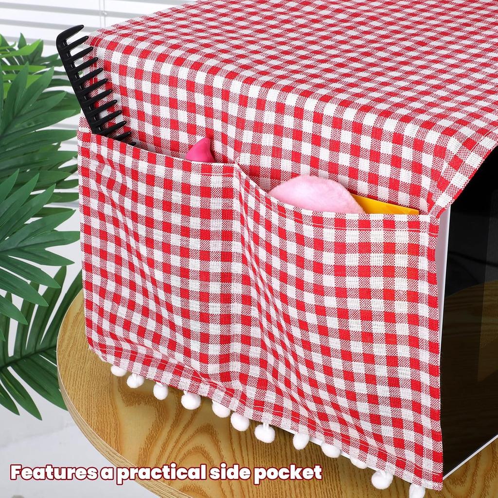 Microwave Dust Cover, Cute Dustproof Cotton Microwave Cover Kitchen Dust Appliance Covers Dustproof Cotton Linen Machine Protector Covers with Side