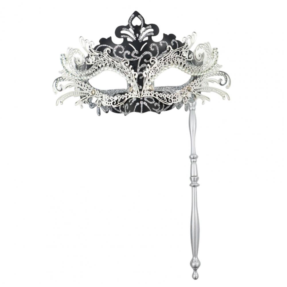 Fancy Dress Party Eyewear Mask Metal Handheld Stick Half Face Venetian Masque Rhinestones Women Mask Prom Ball Masquerade