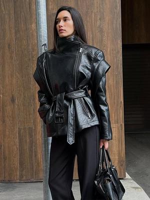 Women's Artificial Leather Jacket Women's Leather Jacket Women's Windproof and Warm Jacket Fashion Style Autumn and Winter