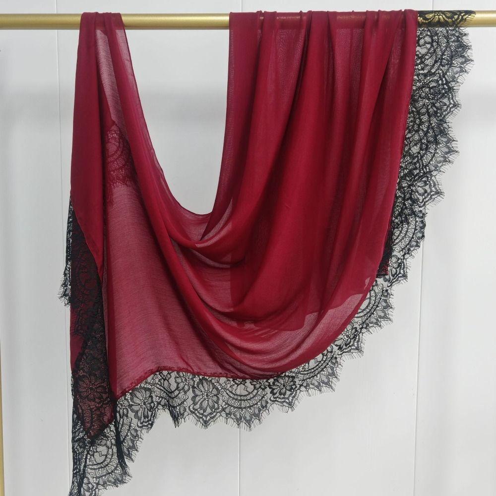Cotton Turbans Head with Lace Trim Head Wraps New Islamic Crinkle Shawl