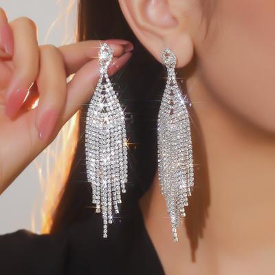Mode super glitzernde Strass lange Fransenohrringe