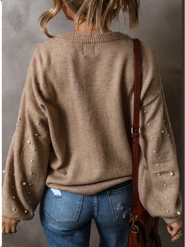 Yangyang Plus Size Loose Long Sleeve Beaded Round Neck Women's Sweater - Autumn/Winter New European & American Style