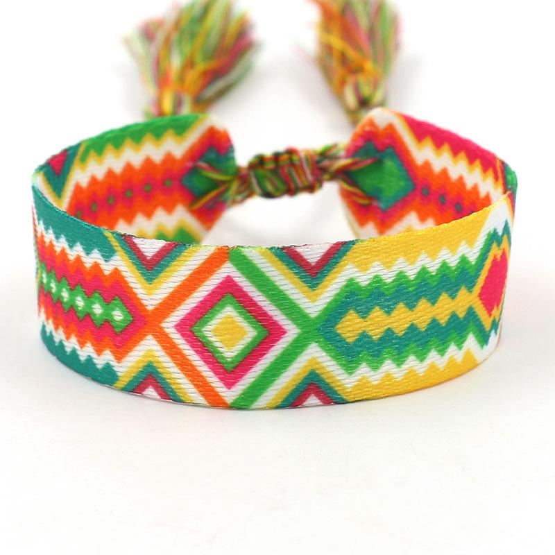 Ethnic Style Woven Bracelet with Embroidered Tassels - D Family DIY Promotion Wristband