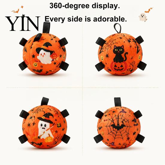 Squeaky Plush Chew Toys Dog Ball Toy for Halloween, Bite Resistant Toy, Pet Teething Interactive Small Medium Large Breeds Dogs