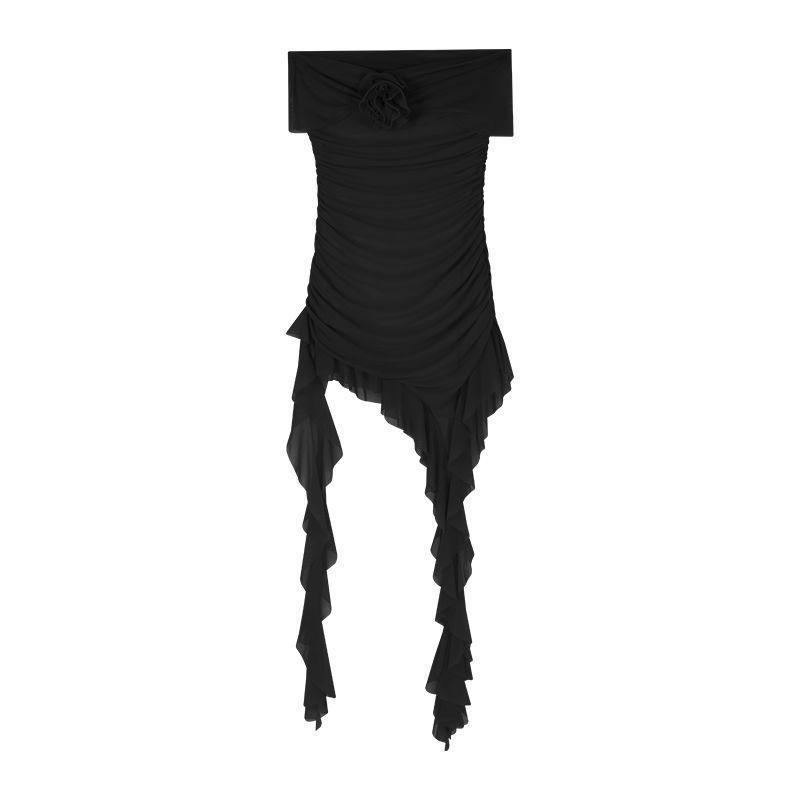 New Pure and Alluring Ruffled Irregular Dress, Niche Pleated Slimming Hot Girl Short Skirt for Summer