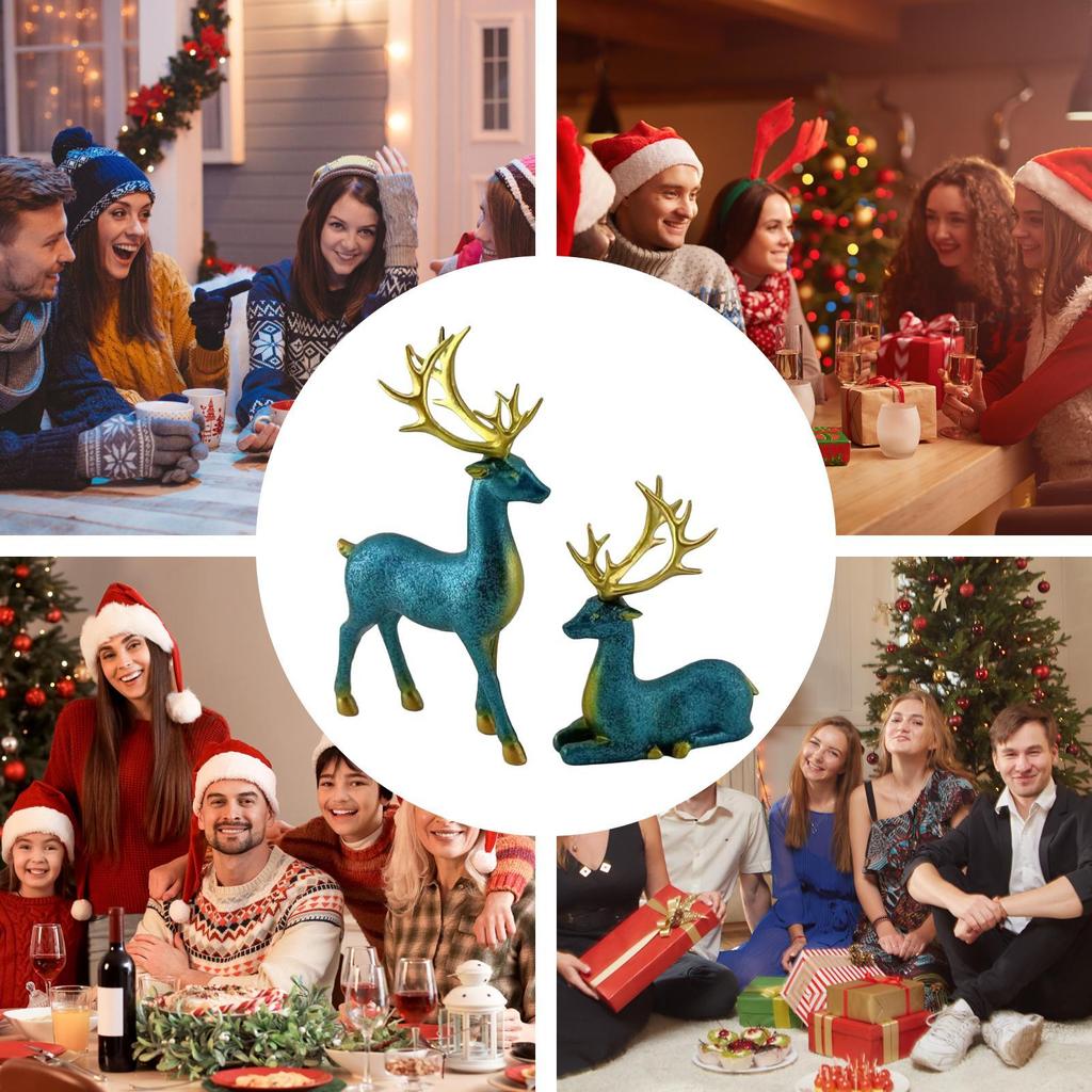Reindeer Christmas Decor 2 Pieces Holiday Statue Aesthetic Christmas Reindeer Figurines Holiday Decor For Shelf Table Mantel