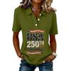 Women's Casual Short Sleeve Button Polo Shirt USA 250th Anniversary Print Relaxed Fit Lightweight Summer Top