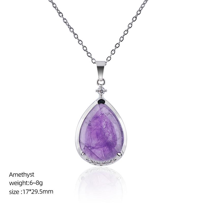 Natural Crystal Waterdrop Pendant Popular Diamond-Encrusted Inlaid Collarbone Necklace Style Natural Amethyst Standard