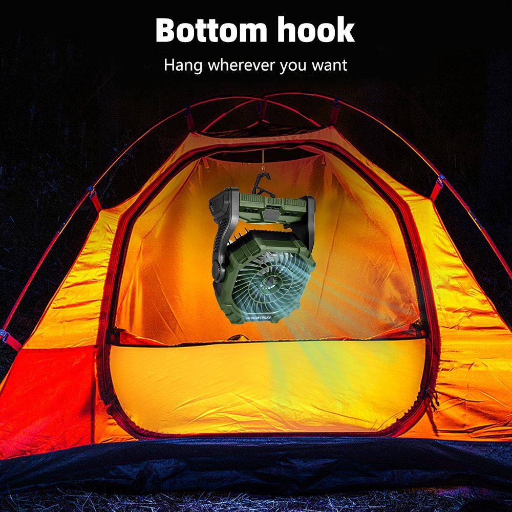 Hanging Hook Camping Fan Battery Operated Desk Fan with 4 LED Lantern 250ML Water Tank 8 Speeds, Battery Can Running 8-20 Hours
