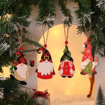Christmas Decorations Painted Wooden Pendant Christmas Tree Faceless Old Man Rudolph Pendant