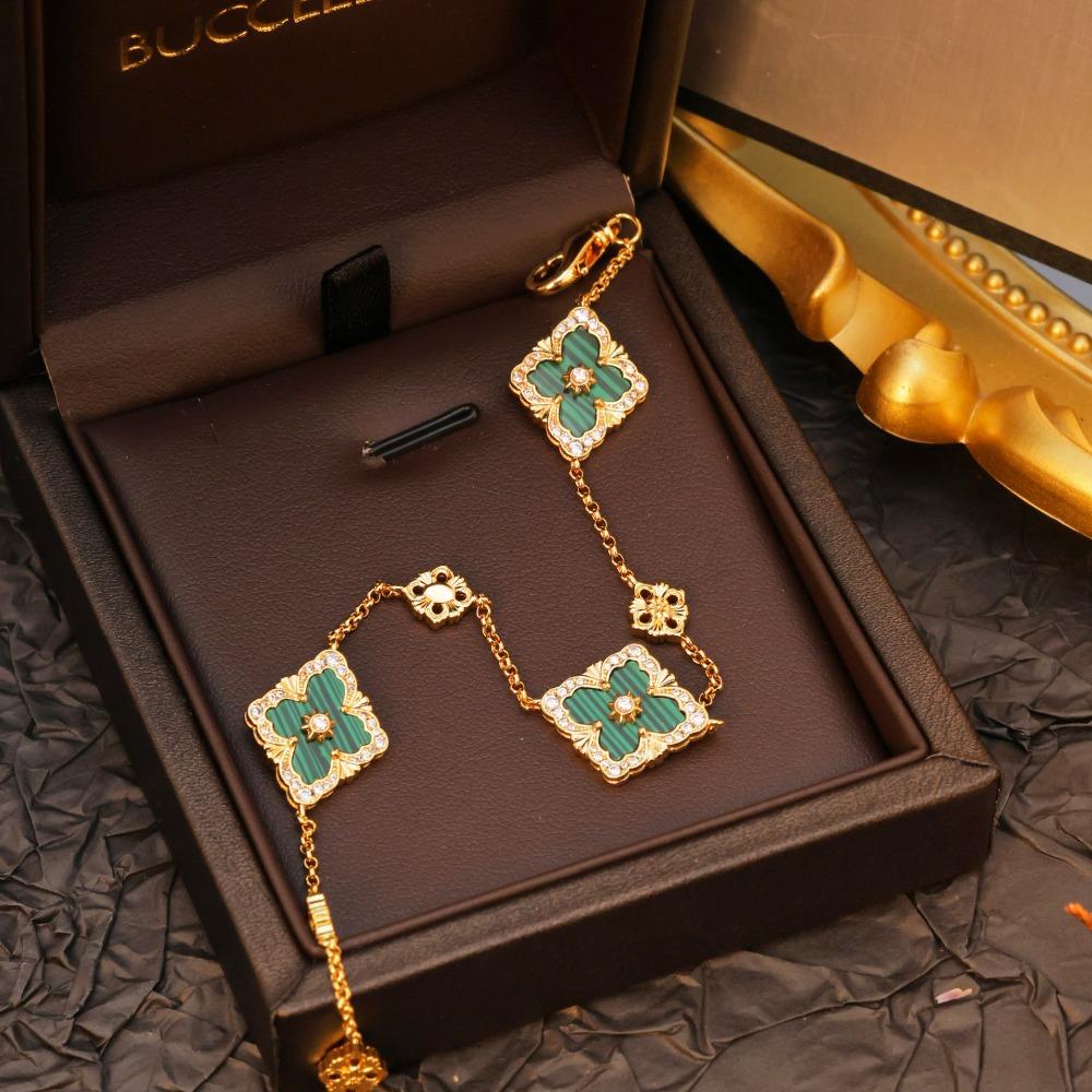 Neues Kleeblatt Fünfblättrige Blume Armband - Vintage Hofstil Chalcedon Armreif für Damen
