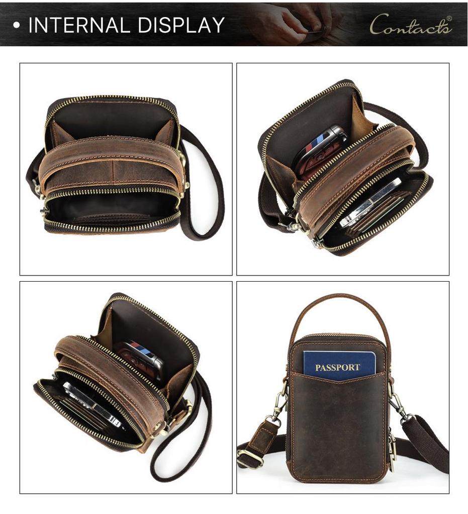 Retro Crazy Horse Leather Crossbody Phone Bag - Compact Outdoor Travel Storage